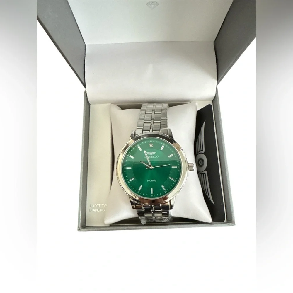 Gianello Genuine Diamond Prism Round Silver Link Men Watch